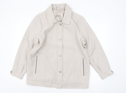 Amalina Women Beige Size 14 Basic Mid-Length Polyester Jacket