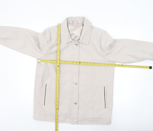 Amalina Women Beige Size 14 Basic Mid-Length Polyester Jacket