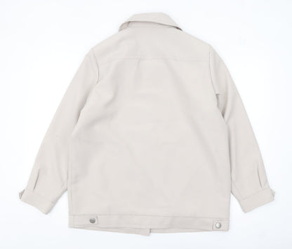 Amalina Women Beige Size 14 Basic Mid-Length Polyester Jacket