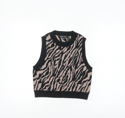 Motel Womens Beige Black Animal Print Knit Sleeveless Vest XS