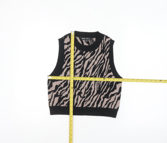 Motel Womens Beige Black Animal Print Knit Sleeveless Vest XS