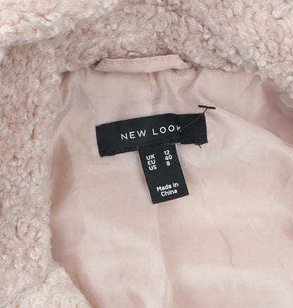 New Look Women’s Pink Teddy Overcoat Size 12 Lined Mid-Length
