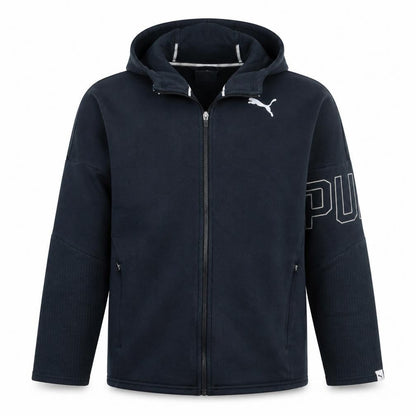 Front view of Puma Men's Black Full Zip Hoodie, size S, Lightweight Sportswear