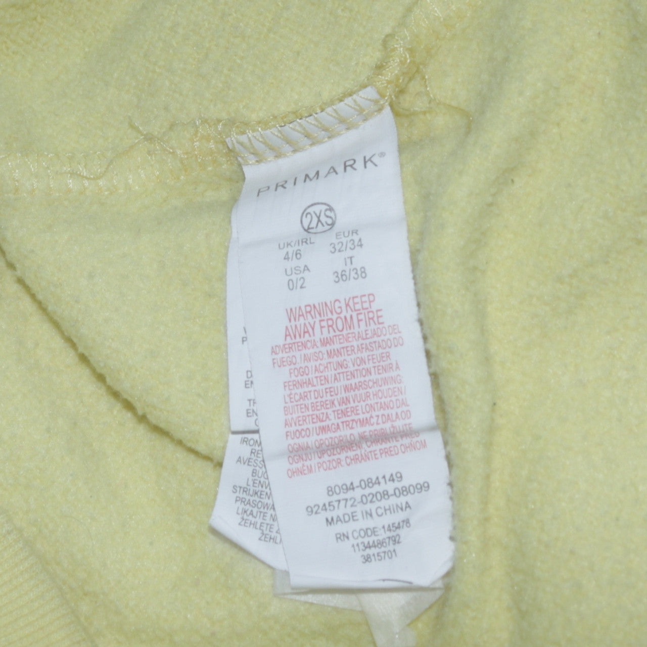 Womens UK Size 2XS Primark Yellow Pullover Hoodie