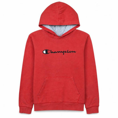 Front view of Champion boys’ red pullover hoodie xl cotton blend fleece sweatshirt
