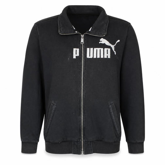 Front view of Puma Teens Black Full Zip Sweatshirt, size 12, Collared Logo Fleece