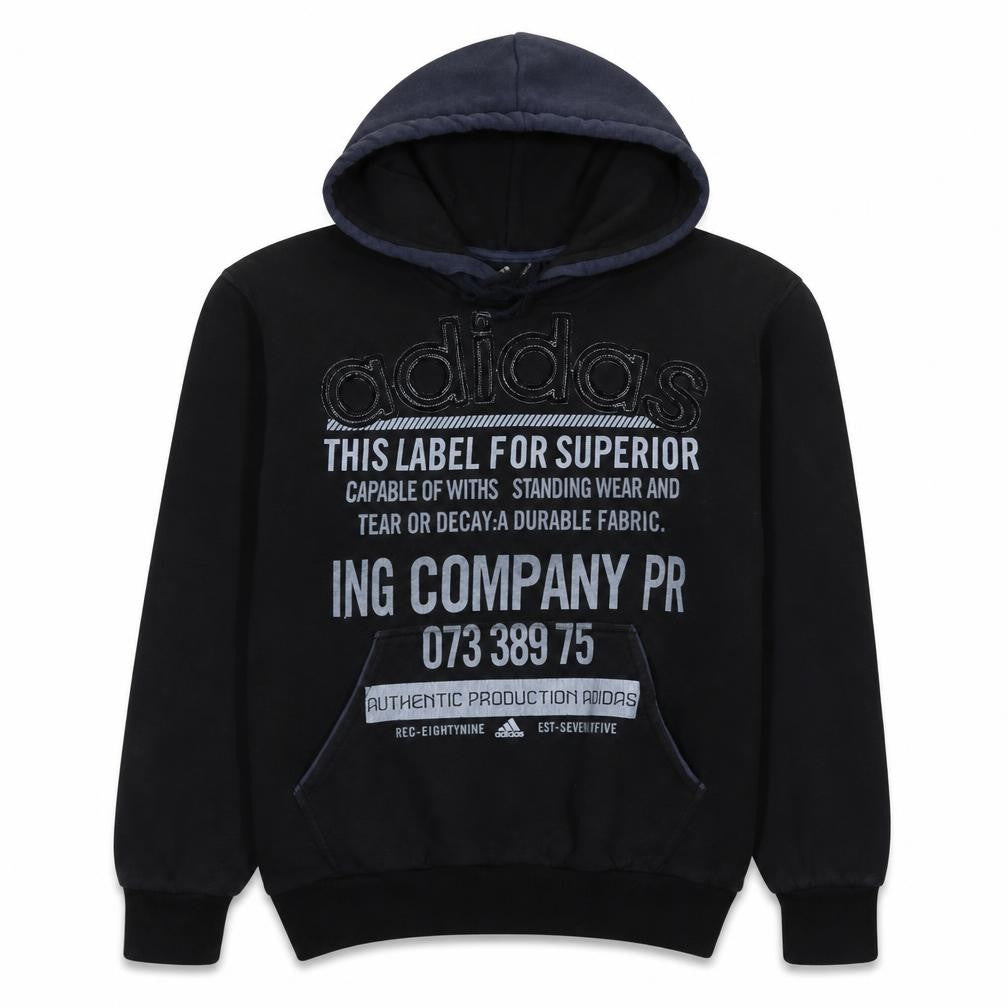 Front view of Adidas men’s black pullover hoodie m sports fleece sweatshirt