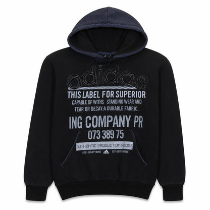 Front view of Adidas men’s black pullover hoodie m sports fleece sweatshirt