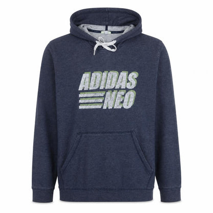 Front view of Adidas Neo Men's Blue Pullover Hoodie XL Graphic Print Sportswear