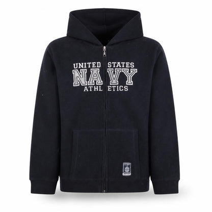 Front view of Champion boys’ navy full zip hoodie 11-12 years fleece athletic sweatshirt