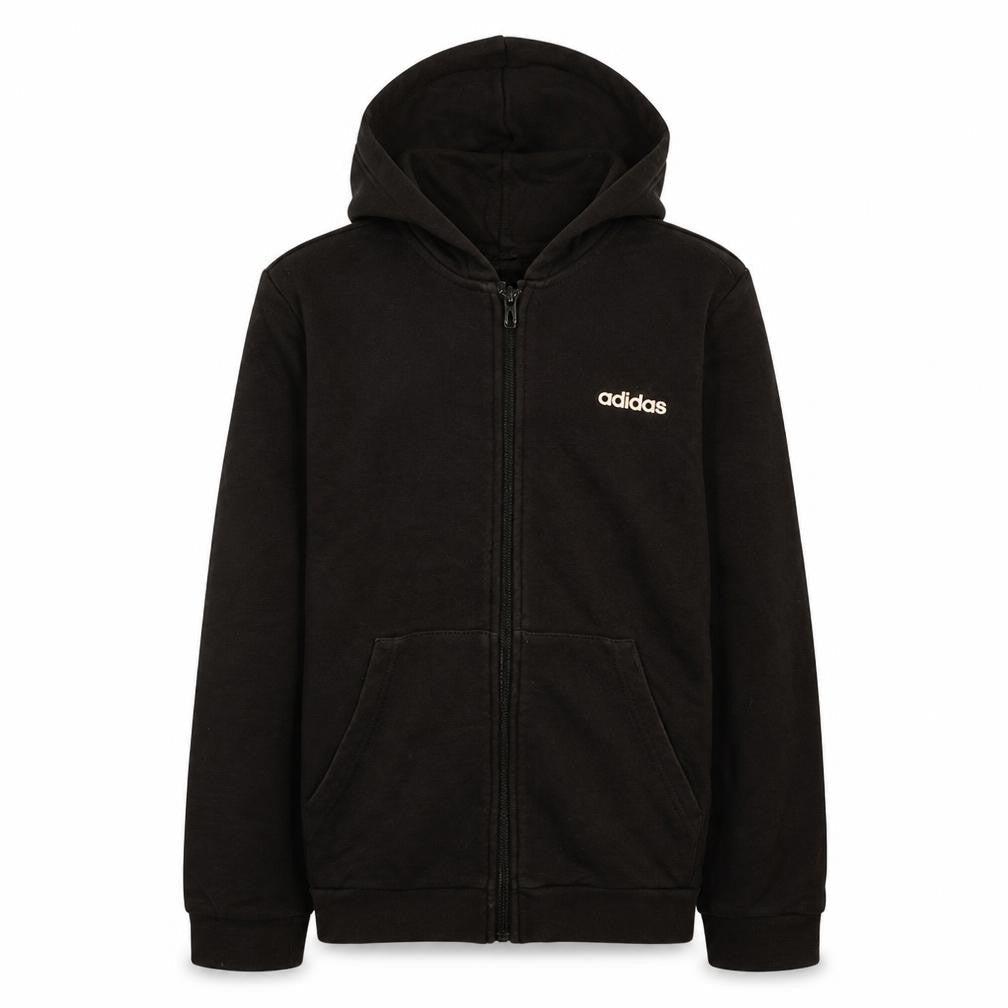 Front view of Adidas boys’ black full zip hoodie 12-13 years hooded sweatshirt