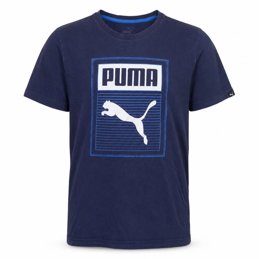Puma Men's Blue Graphic Print Crew Neck Cotton T-Shirt Size M