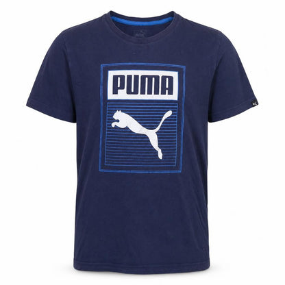 Puma Men's Blue Graphic Print Crew Neck Cotton T-Shirt Size M