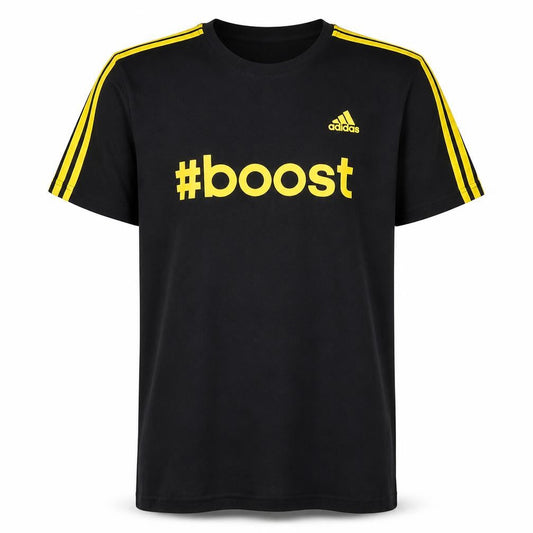 Front view of Adidas Men's Black #Boost Sports T-Shirt, size S