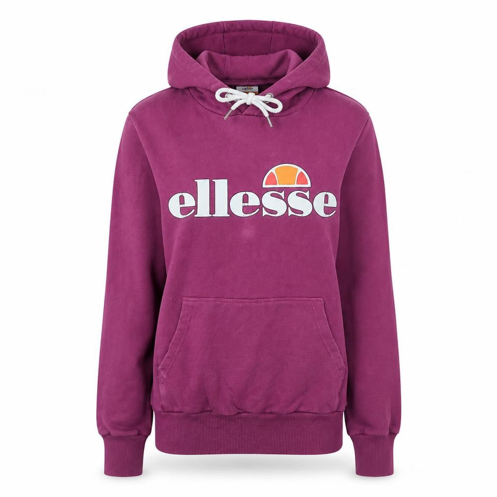 Front view of Ellesse Women's Purple Hooded Pullover Hoodie UK 6 Logo Print Casual