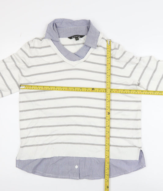 Womens UK Size 14 Bonmarché White Layered Button-Up