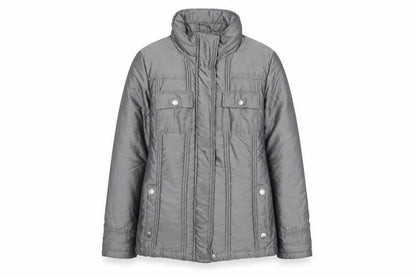 Front view of Maine New England Women’s Grey Puffer Jacket, size UK 10, Regular Zip