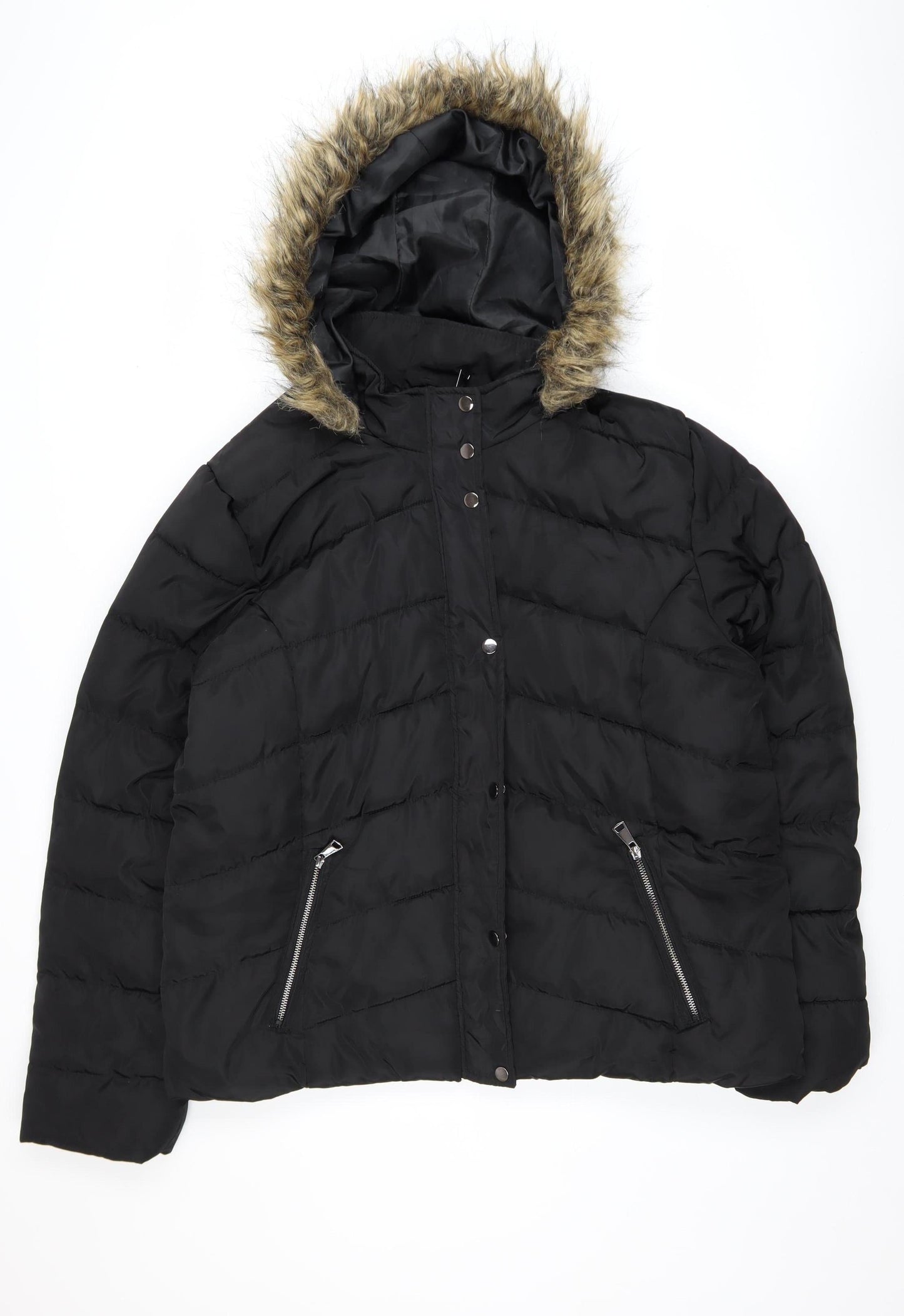 Womens UK Size 18 PRETTYLITTLETHING Black Puffer Jacket