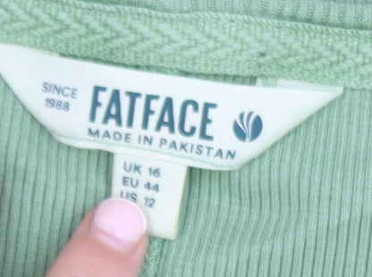 FatFace Women’s Green Long Sleeve Scoop Neck Cotton Top Size 16