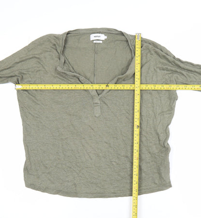Notshy Women’s Green Linen Henley Tunic Top Size S 3/4 Sleeve Casual