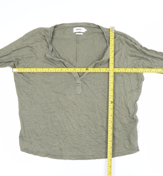 Notshy Women’s Green Linen Henley Tunic Top Size S 3/4 Sleeve Casual