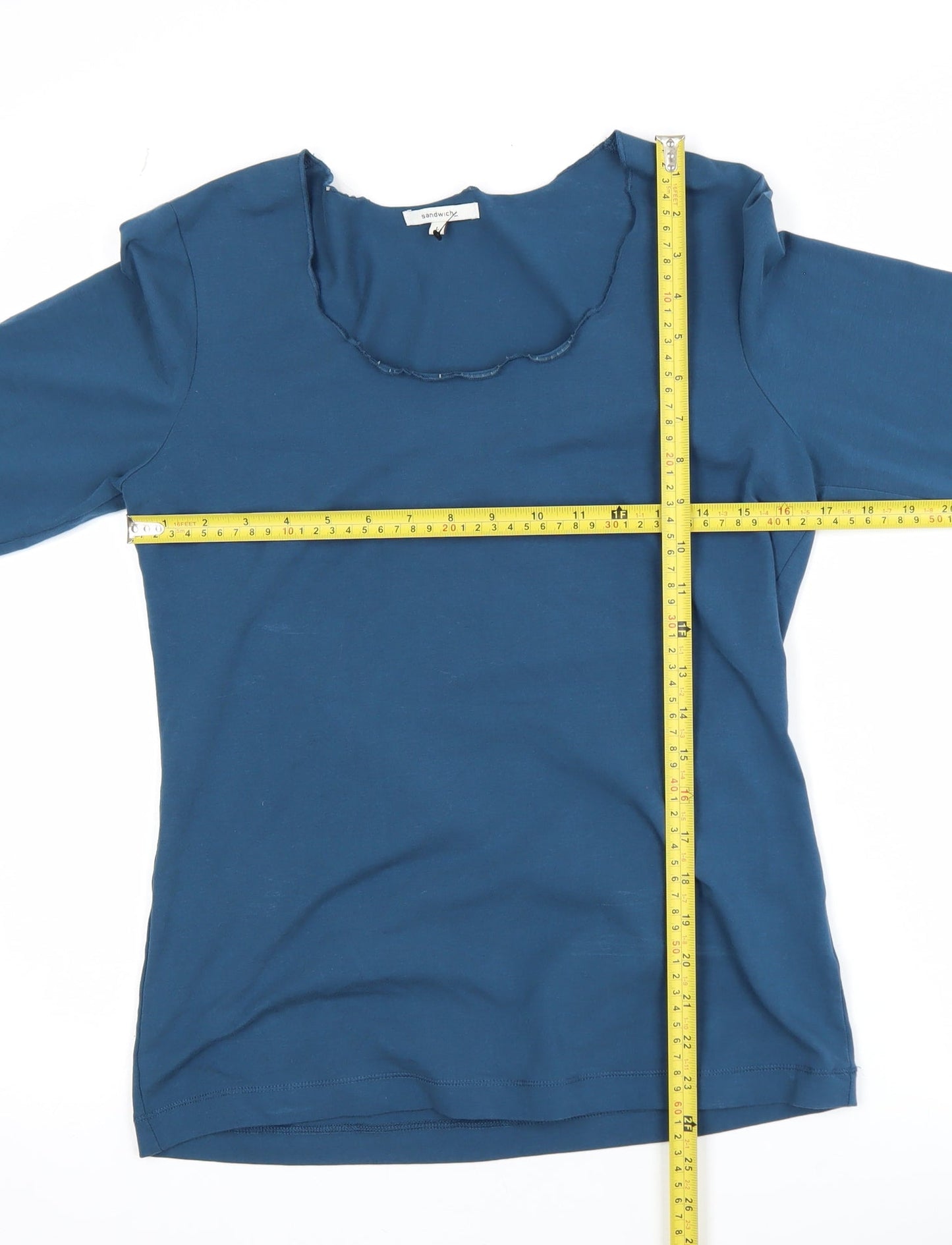 Womens UK Size L Sandwich Blue Basic T-Shirt