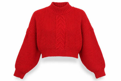 Missguided Women’s Red Cable-Knit Cropped Pullover Jumper Size 8