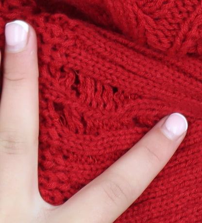 Missguided Women’s Red Cable-Knit Cropped Pullover Jumper Size 8