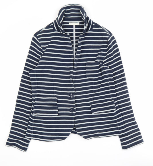 Whistles Women's Blue Striped Cotton Jersey Blazer M