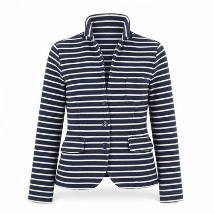 Whistles Women's Blue Striped Cotton Jersey Blazer M