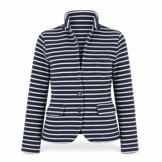 Whistles Women's Blue Striped Cotton Jersey Blazer M