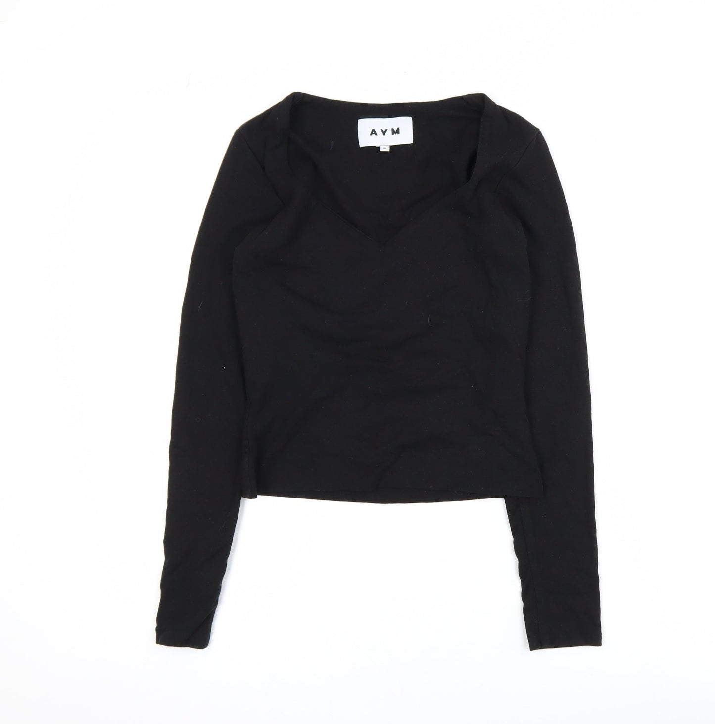 Womens UK Size M AYM Black Cropped Blouse