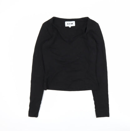 Womens UK Size M AYM Black Cropped Blouse
