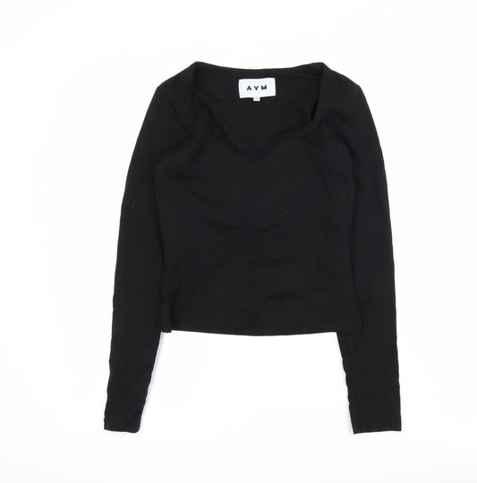 Womens UK Size M AYM Black Cropped Blouse