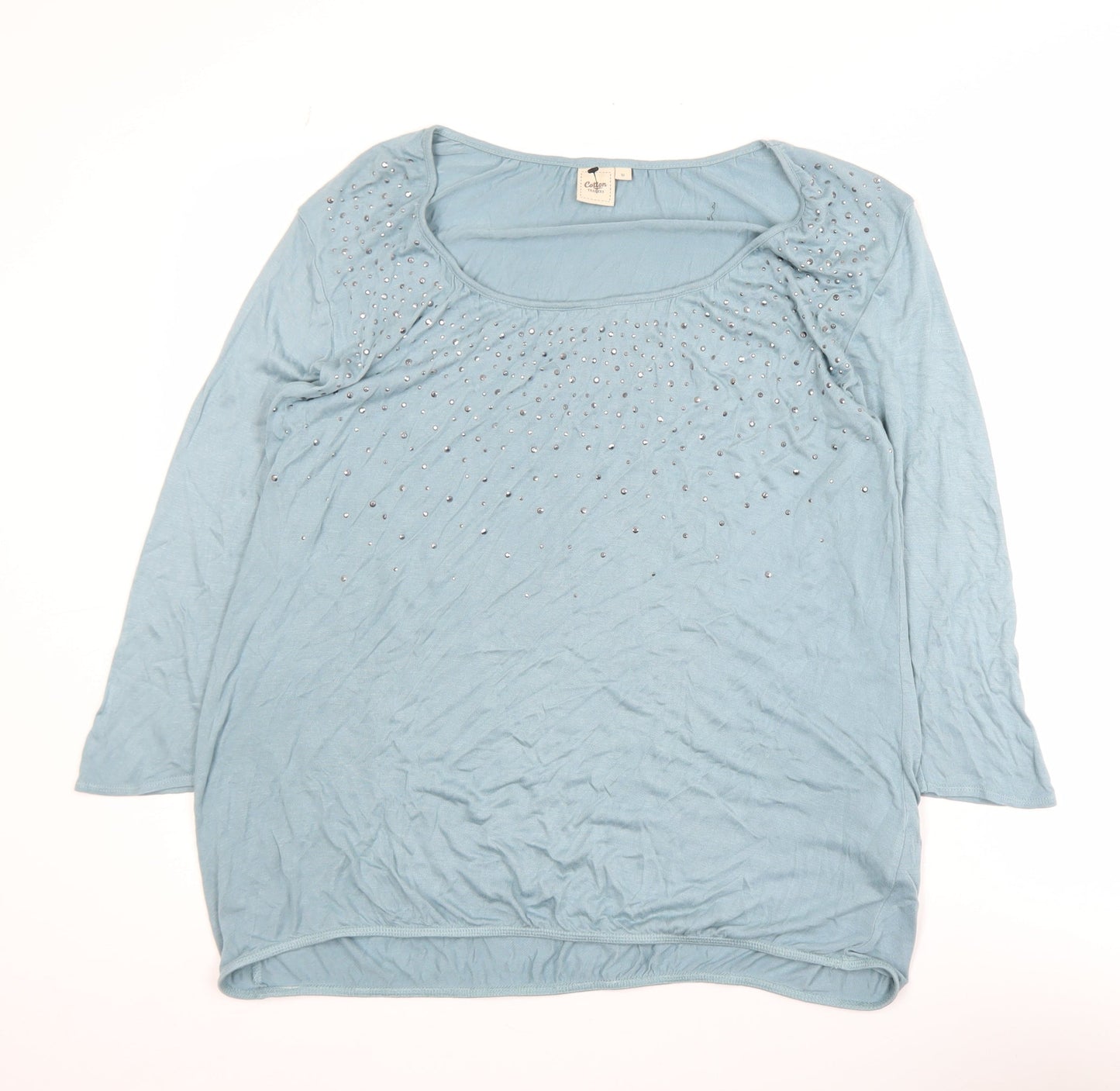 Womens UK Size 10 Cotton Traders Blue Basic T-Shirt