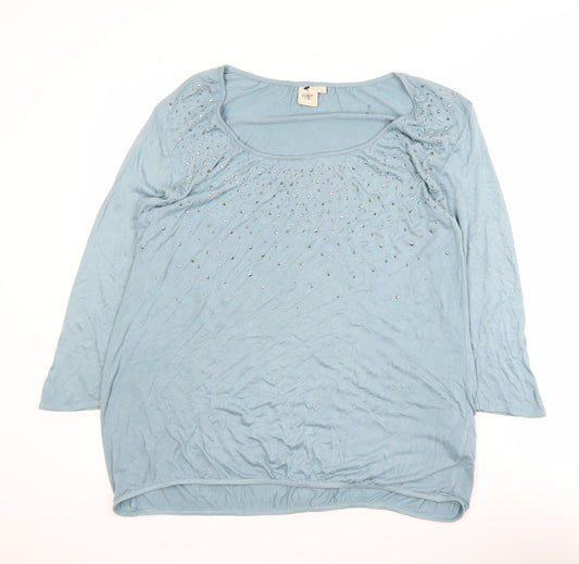 Womens UK Size 10 Cotton Traders Blue Basic T-Shirt