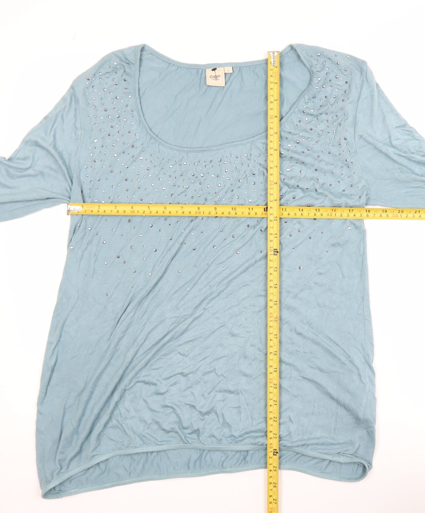 Womens UK Size 10 Cotton Traders Blue Basic T-Shirt