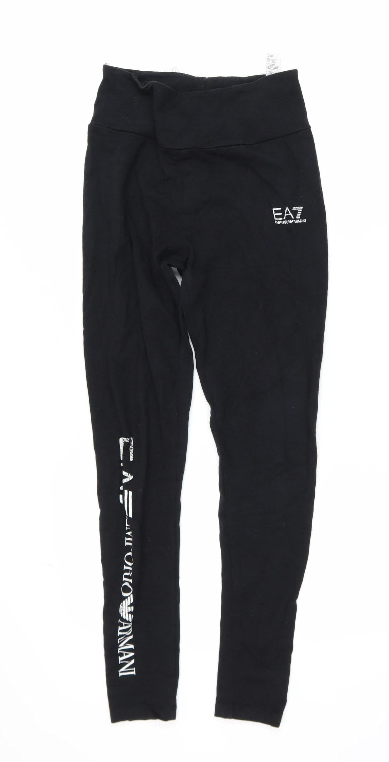 Emporio Armani EA7 Women's Black XS Ankle Leggings Cotton Blend Stretch