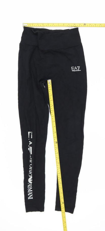 Emporio Armani EA7 Women's Black XS Ankle Leggings Cotton Blend Stretch