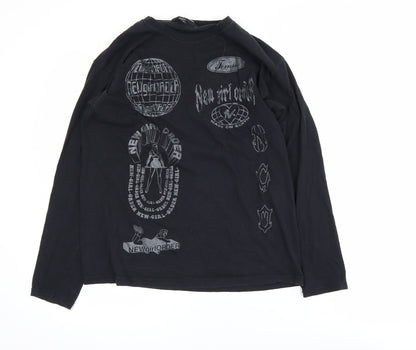 New Girl Order Women's Black Long Sleeve Graphic Cotton T-Shirt Size 8
