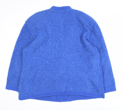 Poppy Womens Blue Long Sleeve Chunky Knit Acrylic Cardigan UK22