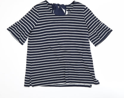 Great Plains Women's Blue Striped Short Sleeve Tie Back Top Size L