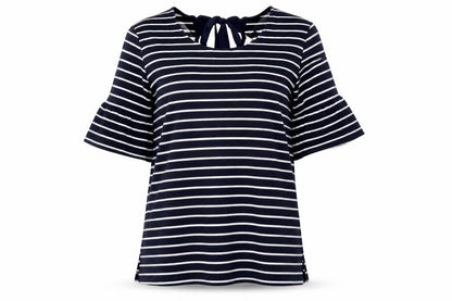 Great Plains Women's Blue Striped Short Sleeve Tie Back Top Size L