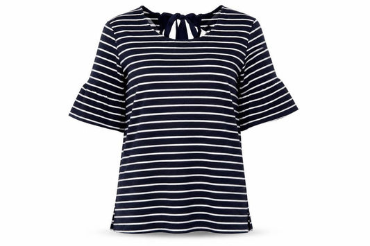 Great Plains Women's Blue Striped Short Sleeve Tie Back Top Size L