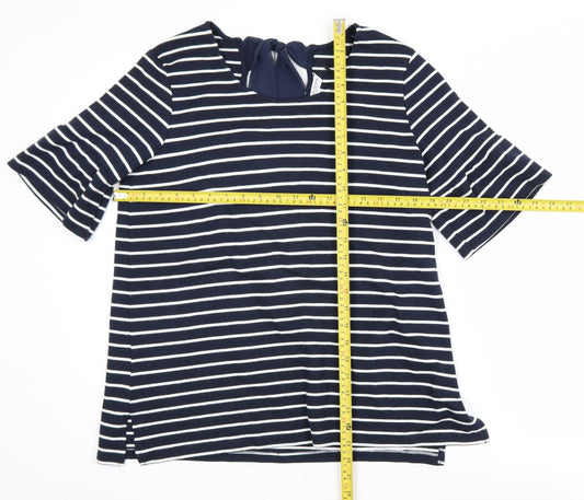 Great Plains Women's Blue Striped Short Sleeve Tie Back Top Size L