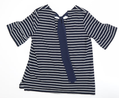 Great Plains Women's Blue Striped Short Sleeve Tie Back Top Size L