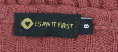 I Saw It First Womens Pink V-Neck Cable-Knit Jumper Size 8