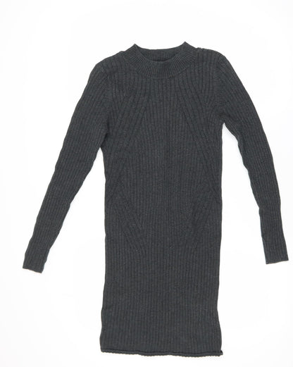 New Look Women Grey Knit Bodycon Dress Size 12 Long Sleeve