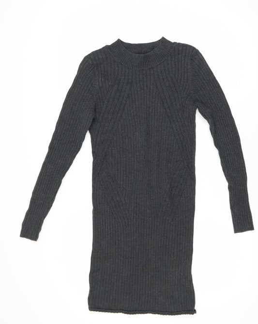 New Look Women Grey Knit Bodycon Dress Size 12 Long Sleeve