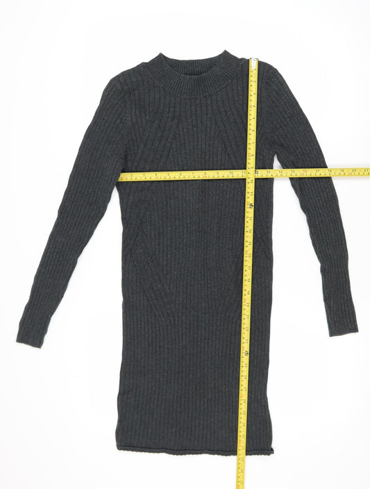 New Look Women Grey Knit Bodycon Dress Size 12 Long Sleeve